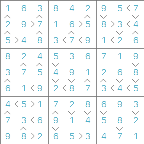 Greater Than Sudoku puzzle solution