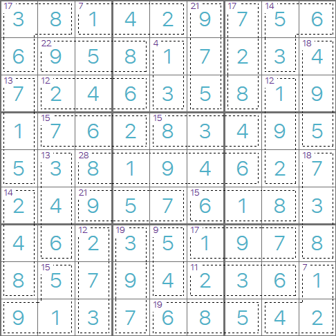 Your attention. Killer sudoku, medium level, #002