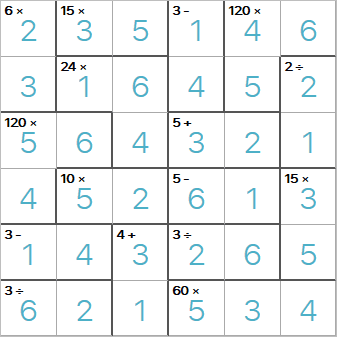 Mathdoku puzzle solution